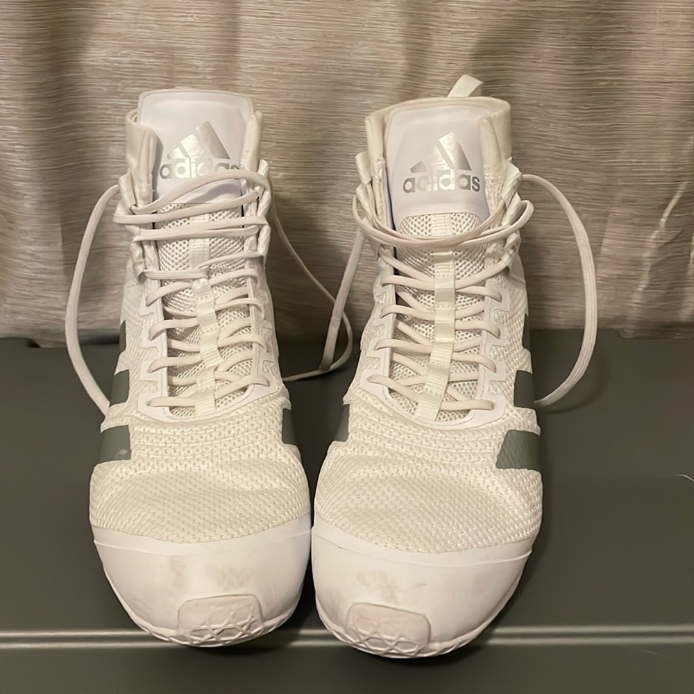 White and Metallic Silver Adidas Boxing Shoes The Speedex 18